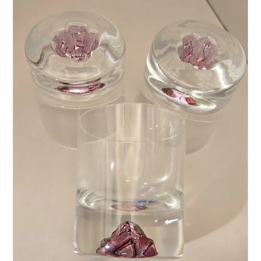 Vintage Glasses 3 Low Ball Whiskey 3D With Wild Rose Cut And Stained Effect‎